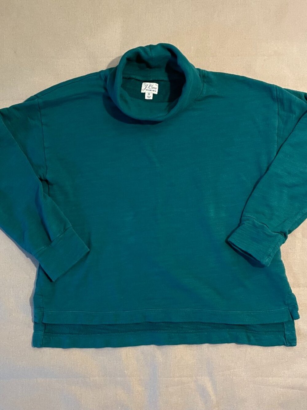 J.Crew Vintage Fleece Turtleneck Size M Green Cotton Relaxed Oversized Lounge
